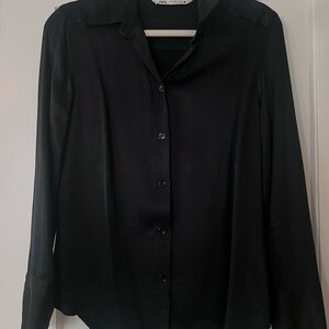 Zara Women's Elegant Black Button-Down satin Shirt